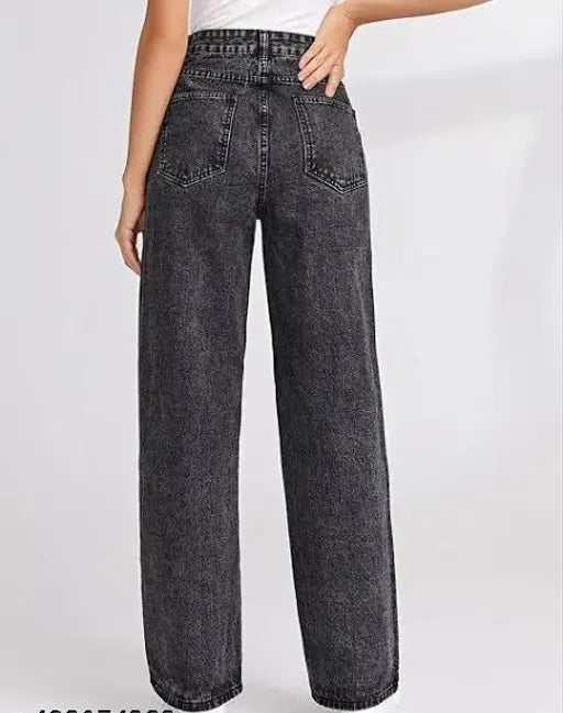 Black Straight-Leg Denim Jeans