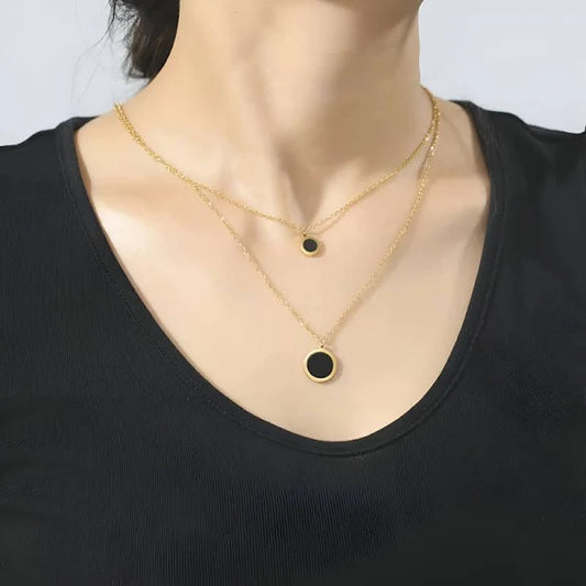 Gold Round Charm Necklace Double Layered Fashion Necklace Set For Girls & Women