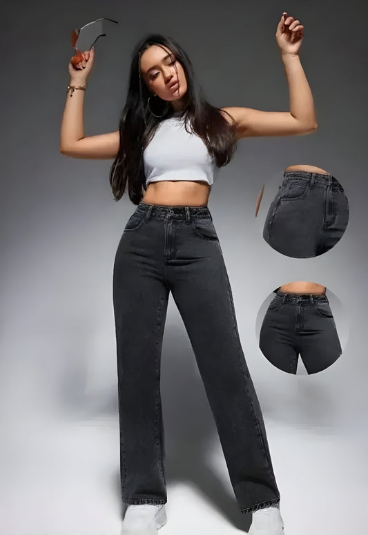 Black Straight-Leg Denim Jeans