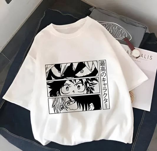 Oversized manga panel-style design t shirt